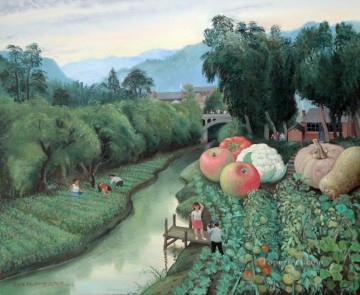 中国 Painting - 中国の緑の山と水